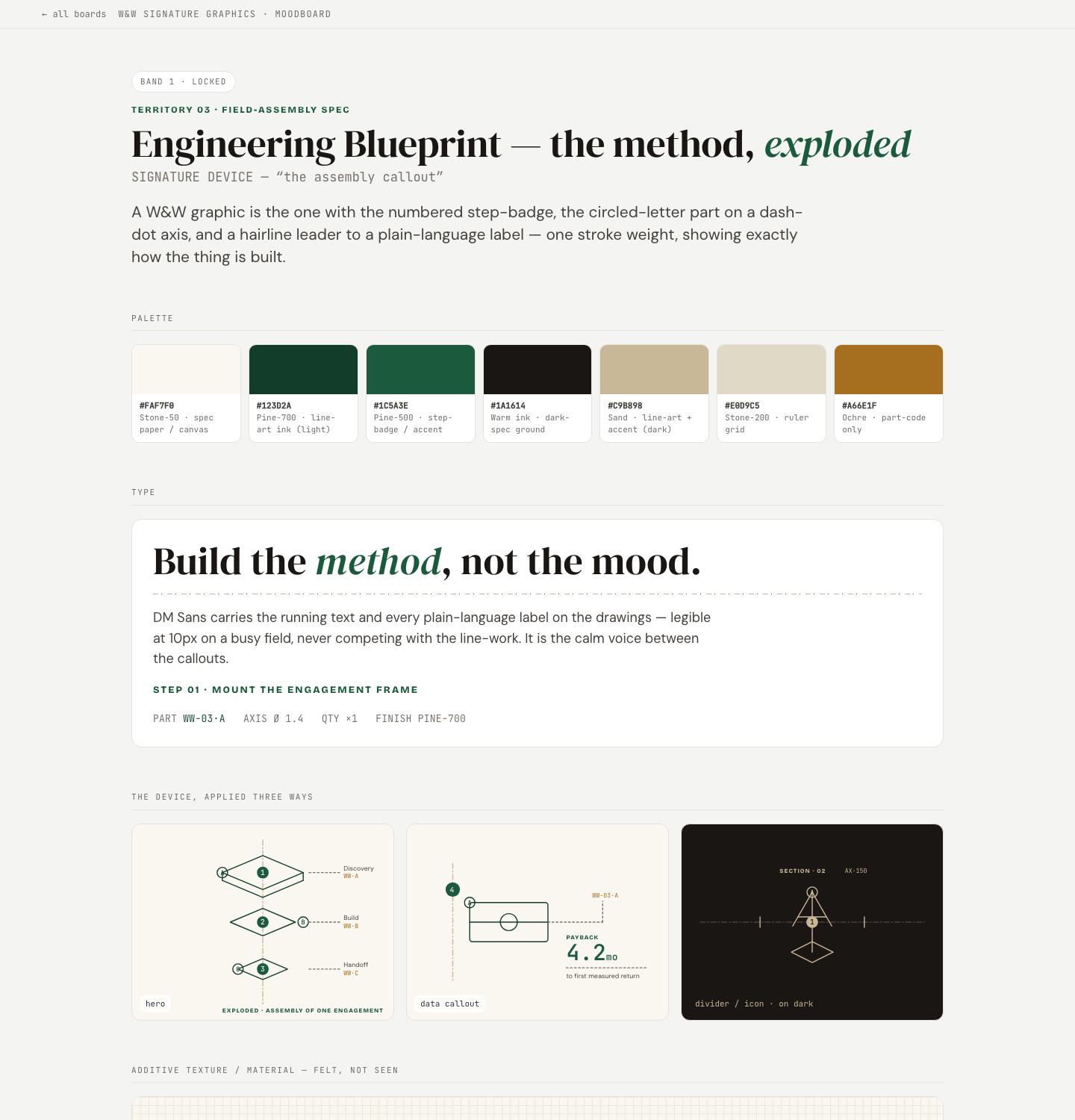 Moodboard — the visual system — pre-rendered preview