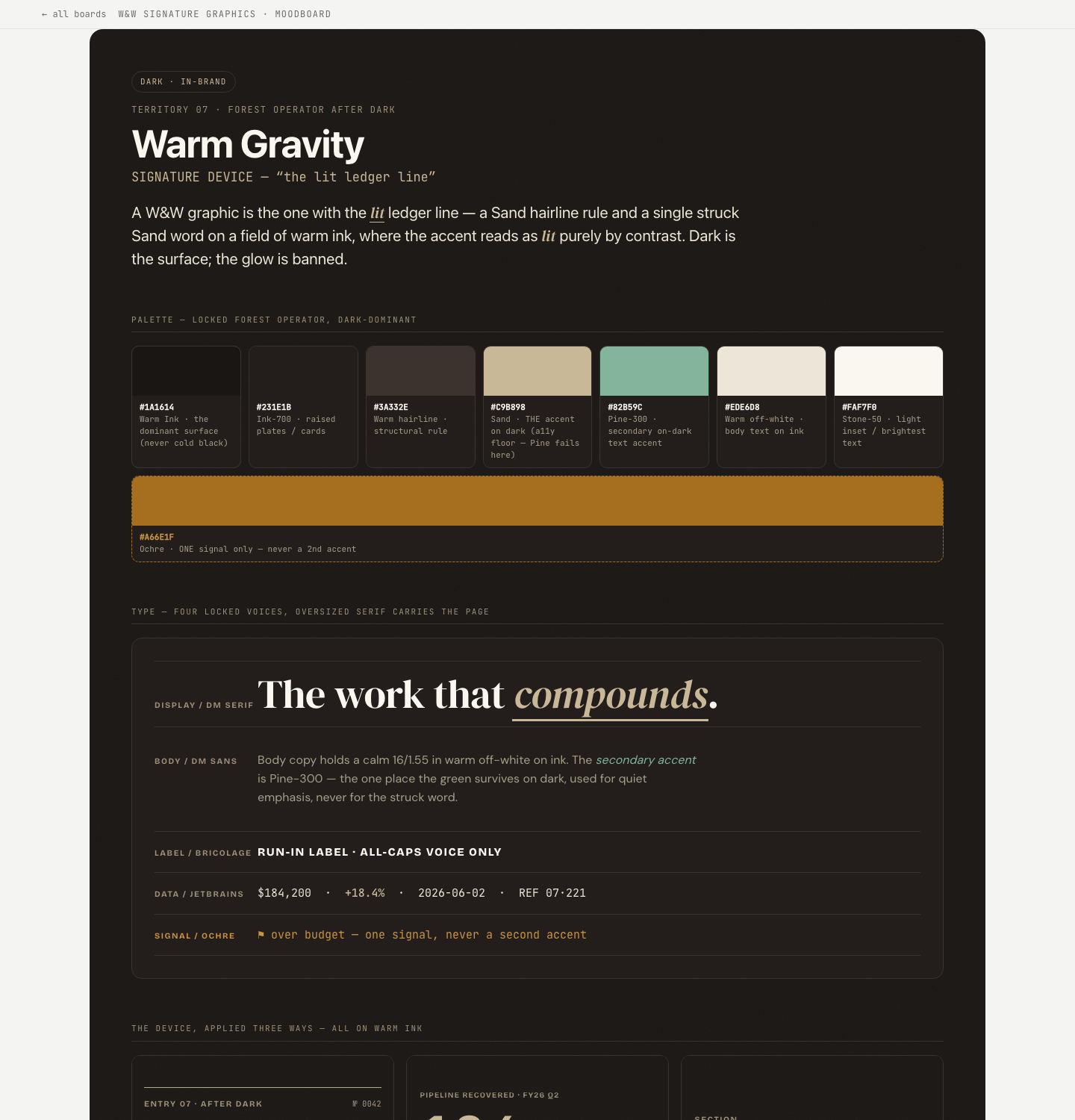 Moodboard — the visual system — pre-rendered preview