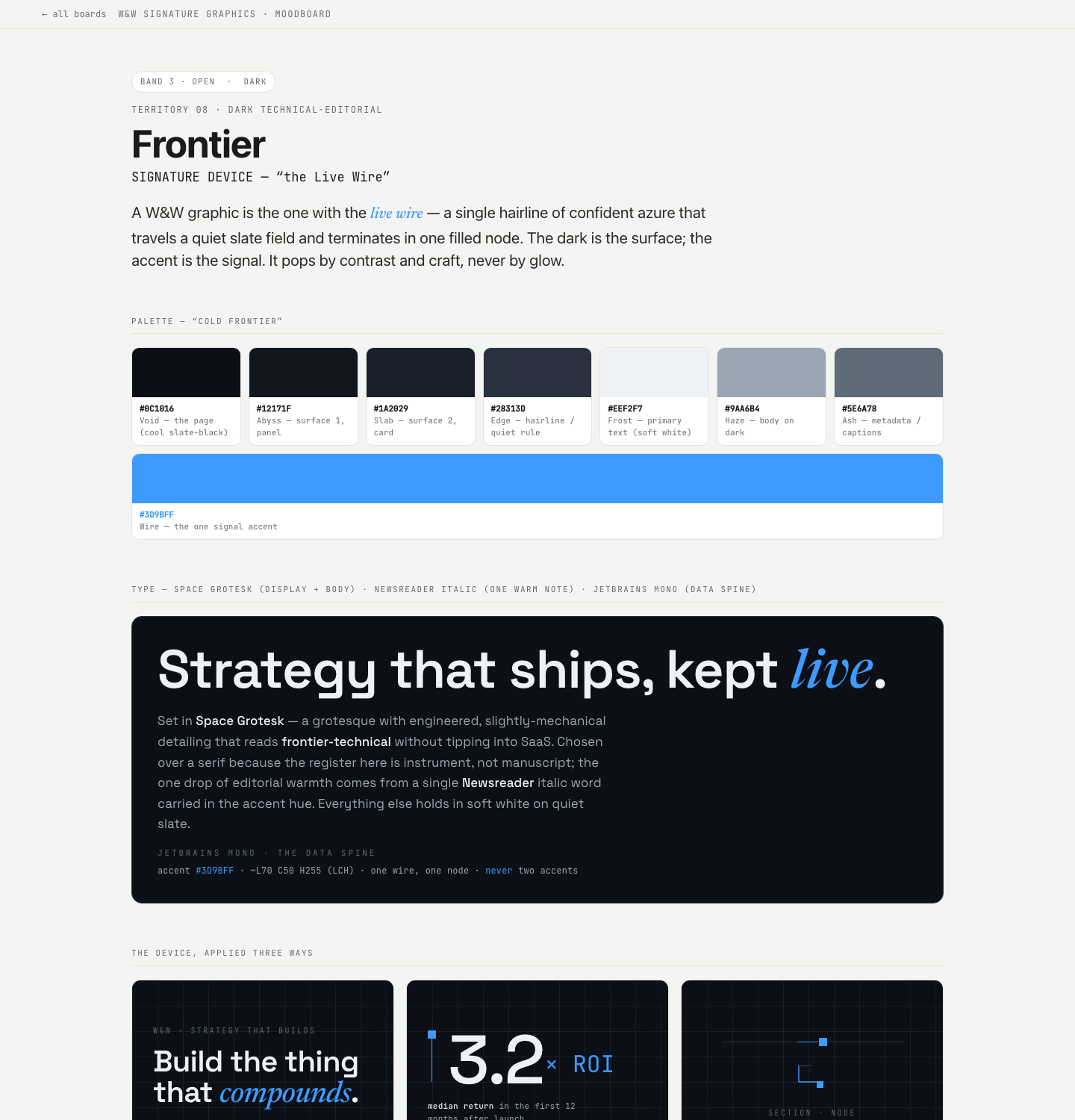 Moodboard — the visual system — pre-rendered preview