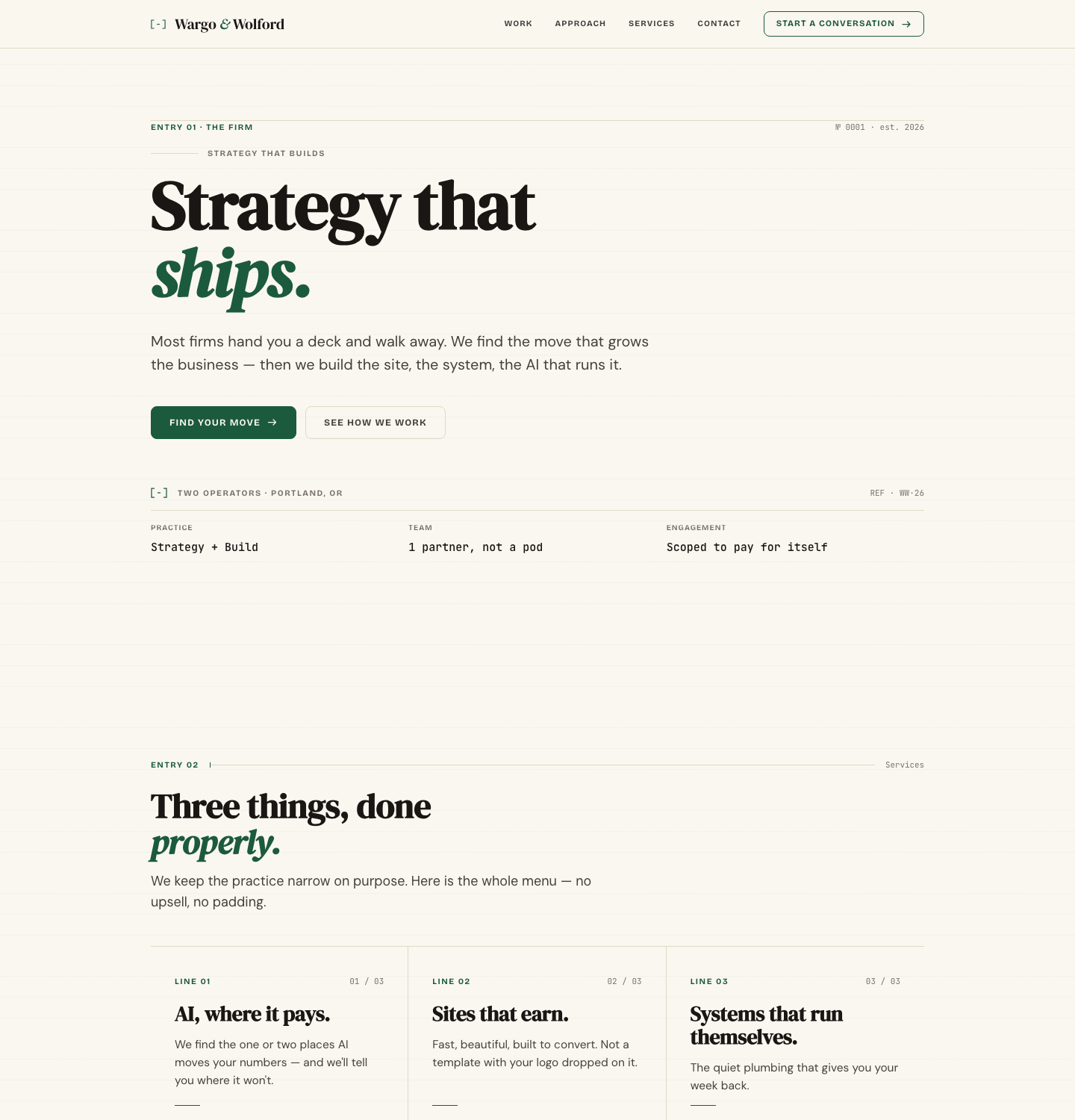 Operator's Ledger homepage mockup preview