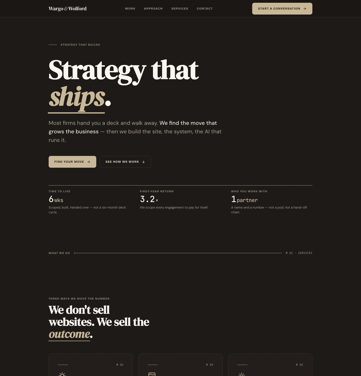 Warm Gravity — After Dark homepage mockup preview